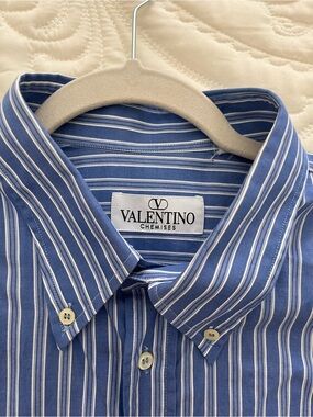 Valentino Men’s Blue Striped Button-Down Shirt size xl
